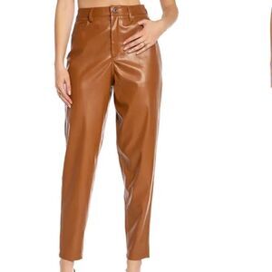 JUICY COUTURE Rodeo Barrel Fit High Waist Faux Leather Pants, Camel Size 27 NWOT